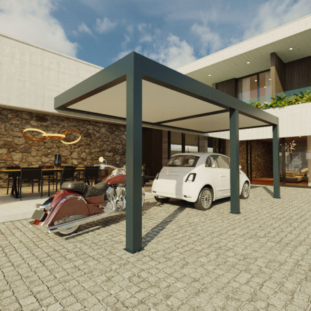 Carport Double Aluminium Toit Plat Adossé Sur Mesure