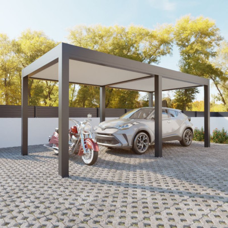 Carport Double Aluminium Toit Plat Autoporté Sur Mesure