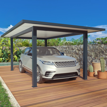 Carport Aluminium Toit Plat Autoporté Avec Débord Sur Mesure