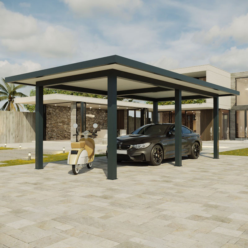 Carport Double Aluminium Toit Plat Autoporté Avec Débord Sur Mesure