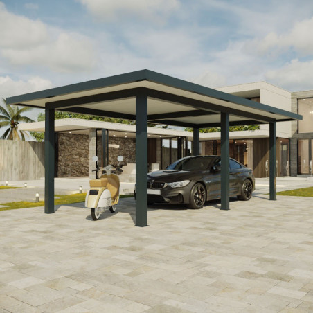 Carport Double Aluminium Toit Plat Autoporté Avec Débord Sur Mesure