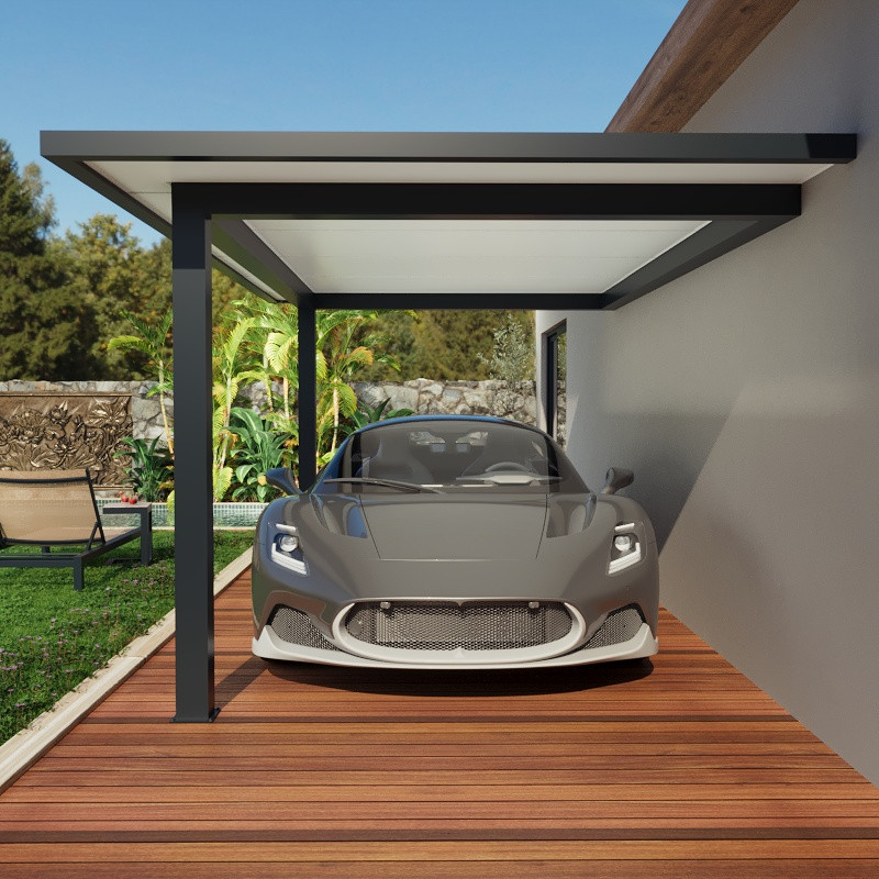 Carport Aluminium Toit Plat Adossé Avec Débord Sur Mesure