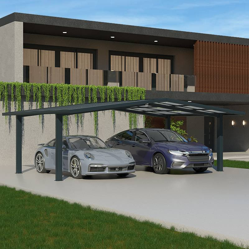 Carport Aluminium Contemporain 2 Poteaux Double Sur Mesure