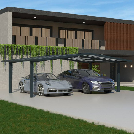Carport Aluminium Contemporain 2 Poteaux Double Sur Mesure