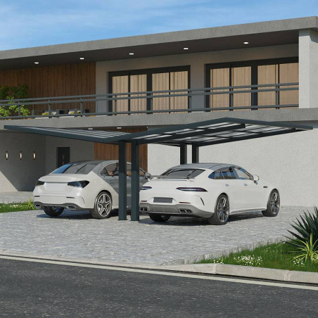 Carport Aluminium Contemporain 2 Poteaux Double Inversé Sur Mesure