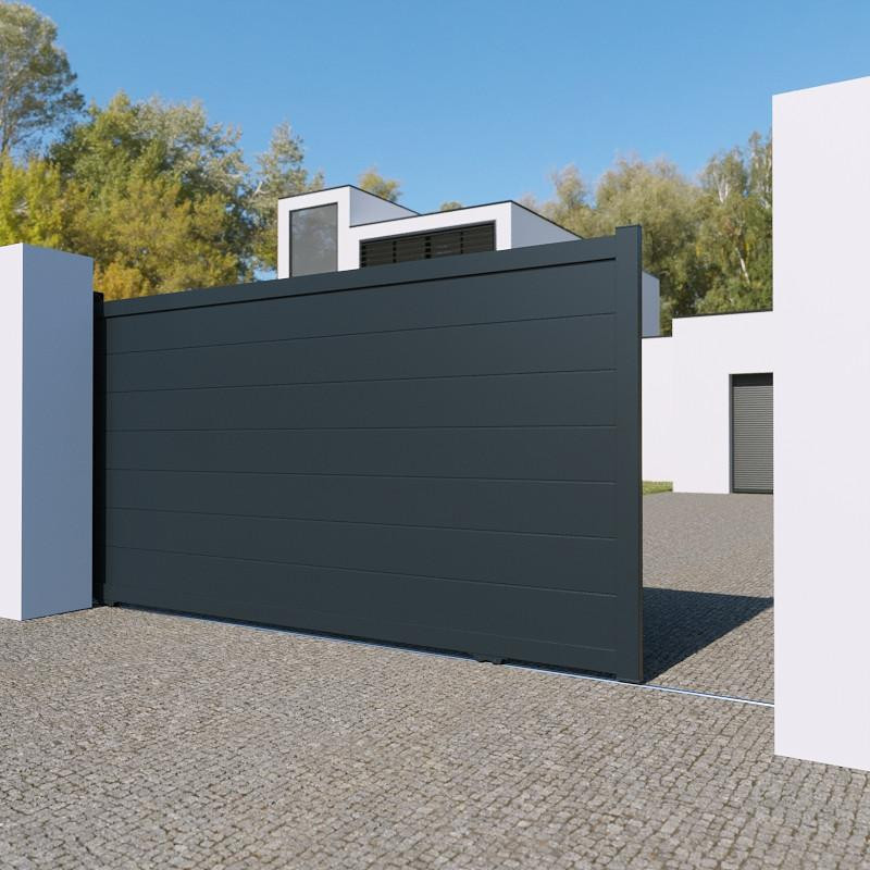 DESTOCKAGE Portail San Diego Coulissant 1 Vantaux Standard Largeur 3060 mm Hauteur 1800 mm Gris  Refoulement Gauche