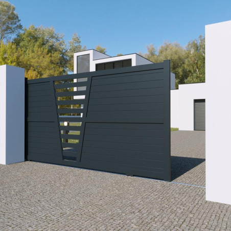 DESTOCKAGE Portail Los Angeles Coulissant Standard Hauteur 1700 mm Largeur 3560 mm Gris 7016 Manuel - s040