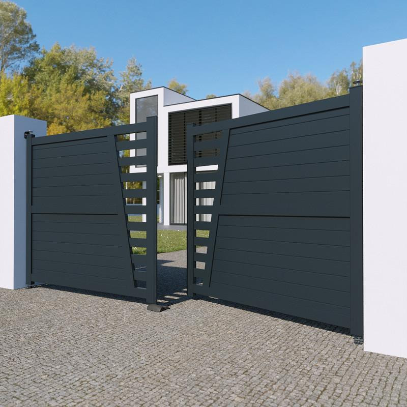 DESTOCKAGE Portail Los Angeles à Battant Standard Hauteur 1700 mm Largeur 3060 mm Gris Manuel - s032
