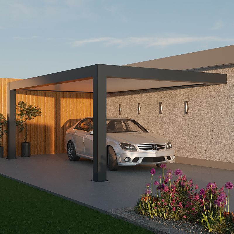Carport Aluminium Toit Plat Adossé Géant Sur Mesure