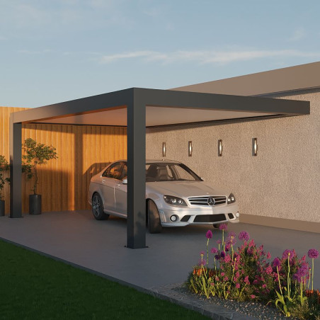 Carport Aluminium Toit Plat Adossé Géant Sur Mesure