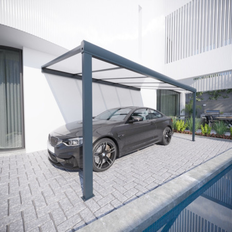 Carport Aluminium Adossé Classique Toiture en Polycarbonate 16 mm sur Mesure