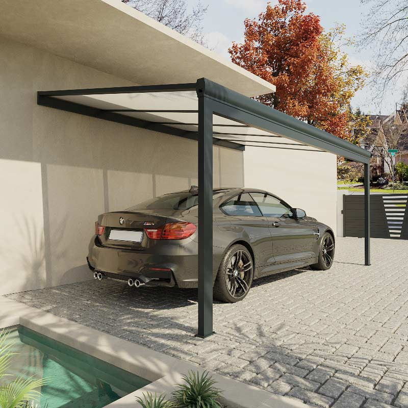 Carport Aluminium Adossé Classique Toiture en Polycarbonate 16 mm Renforcé sur Mesure