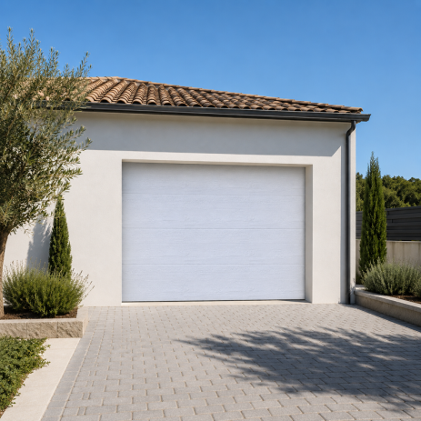 Porte de Garage Sectionnelle Nervurée Blanche Standard  avec Ressort à Torsion