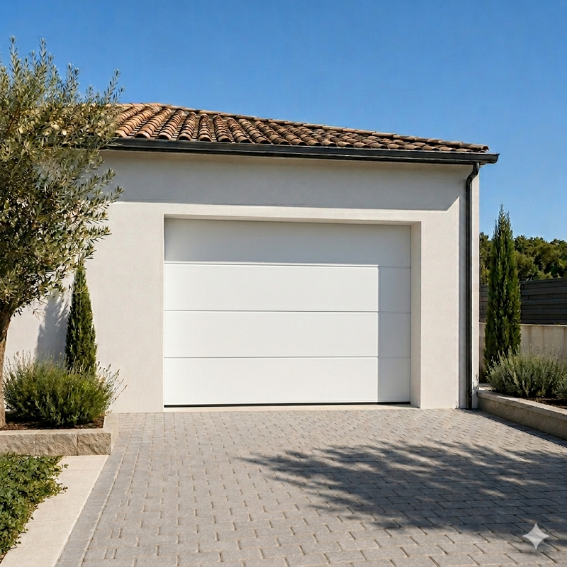 Porte de Garage Sectionnelle Lisse Texturé Blanche Standard  avec Ressort à Torsion