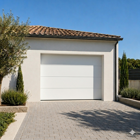Porte de Garage Sectionnelle Lisse Texturé Blanche Standard  avec Ressort à Torsion