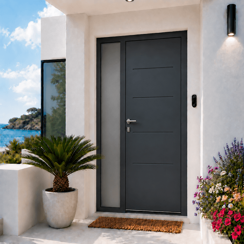 Porte d'Entrée en Aluminium Sur Mesure IBIZA Tierce Fixe Vitrée Toutes Couleurs