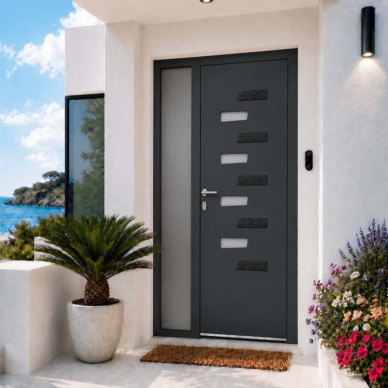 Porte d'Entrée en Aluminium Sur Mesure VULCANO ALUNOX Tierce Fixe Vitrée Toutes Couleurs