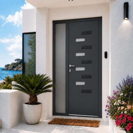 Porte d'Entrée en Aluminium Sur Mesure VULCANO ALUNOX Tierce Fixe Vitrée Toutes Couleurs