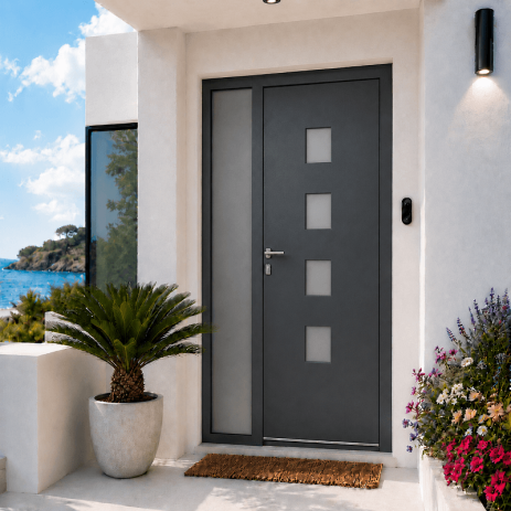 Porte d'Entrée en Aluminium Sur Mesure CAPRI Tierce Fixe Vitrée Toutes Couleurs