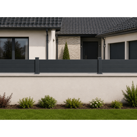 Kit de 2 à 8m, Clôture STARTER Aluminium Pleine Kit, Hauteur max 1100 mm, Gris ou Blanc