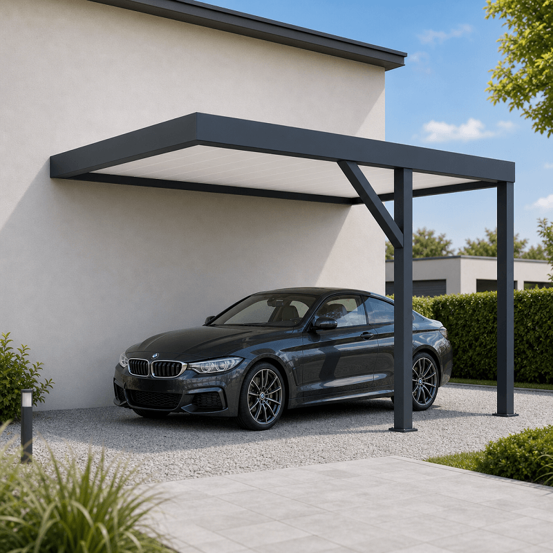 Carport Adossé Latéral Toit Plat avec Dégagement Sur Mesure