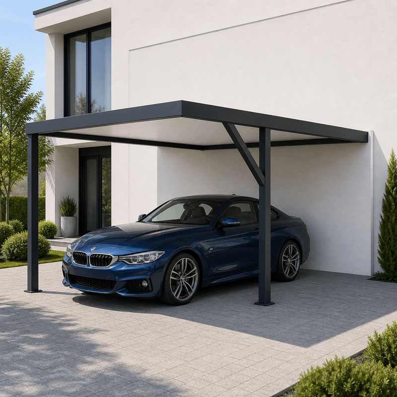 Carport Adossé Arrière Toit Plat avec Dégagement Sur Mesure