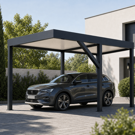 Carport Autoporté Toit Plat avec Dégagement Sur Mesure