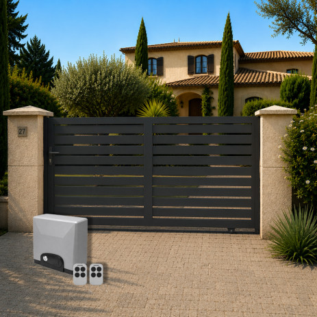 Portail Oviedo Aluminium Coulissant Standard Gris avec motorisation offerte TITAN SLIDE