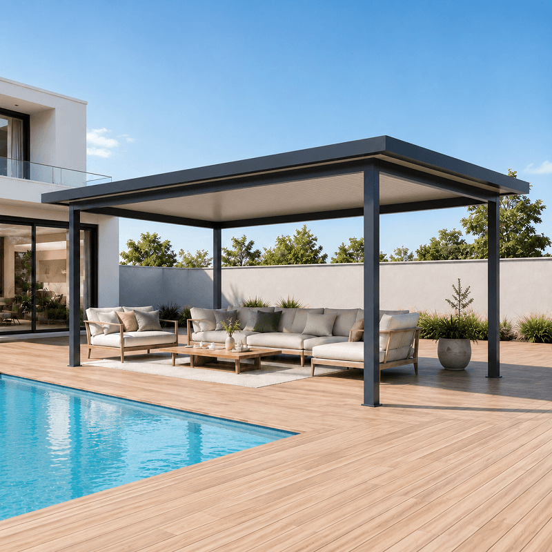 Pergola Aluminium Toit Plat avec Débords 6 x 4 m