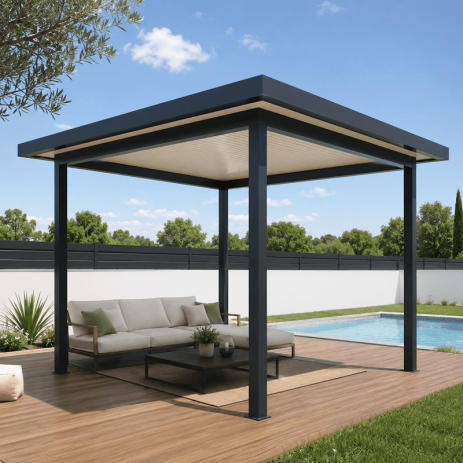 Pergola Aluminium Toit Plat avec Débords 4 x 4 m