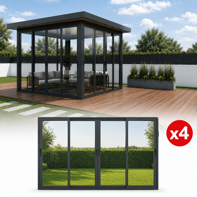 Fermeture de Pergola Toit Plat avec Débord Toute Fermée 4x4 M