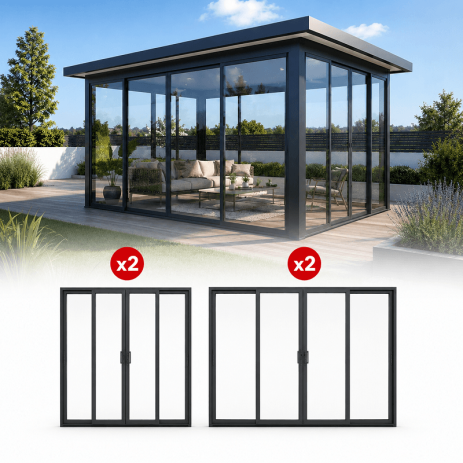 Fermeture de Pergola Toit Plat avec Débord Toute Fermée 6x4 M