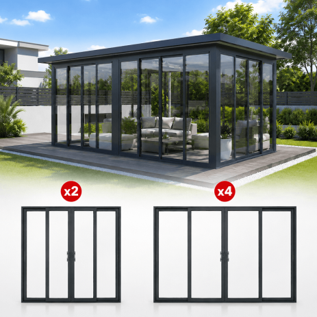 Fermeture de Pergola Toit Plat avec Débord Toute Fermée 7x4 M