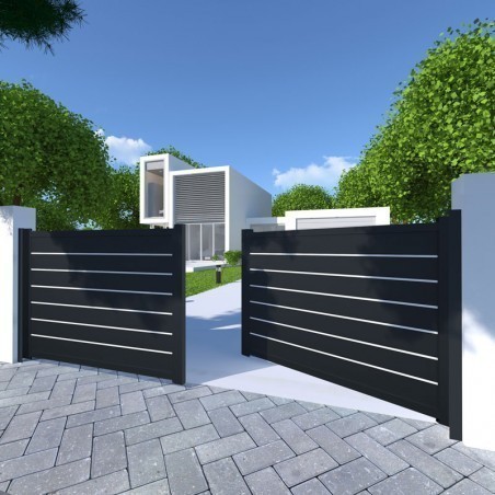 DESTOCKAGE Portail Dallas à Battant Standard Hauteur 1700 mm Largeur 4060 mm Gris Manuel - s015