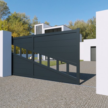 Portail Chicago Coulissant 2 Vantaux en Aluminium Standard Hauteur 1600 mm Blanc ou Gris 