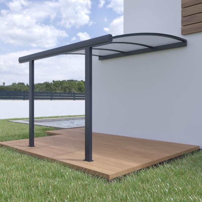 DESTOCKAGE Pergola Alu Classique Toiture en Polycarbonate 16 mm Standard 4x3,5m Grise - S515