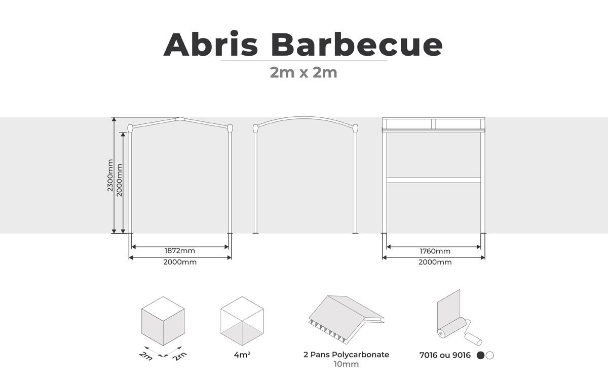 Abri Barbecue 2m x 2m Dimensions