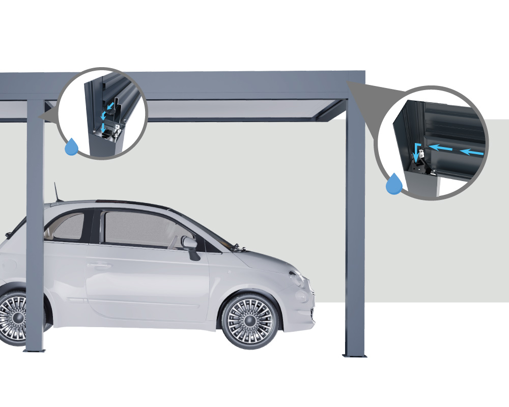 Évacuation Eau Carport Double Toit Plat Adossé Sur Mesure