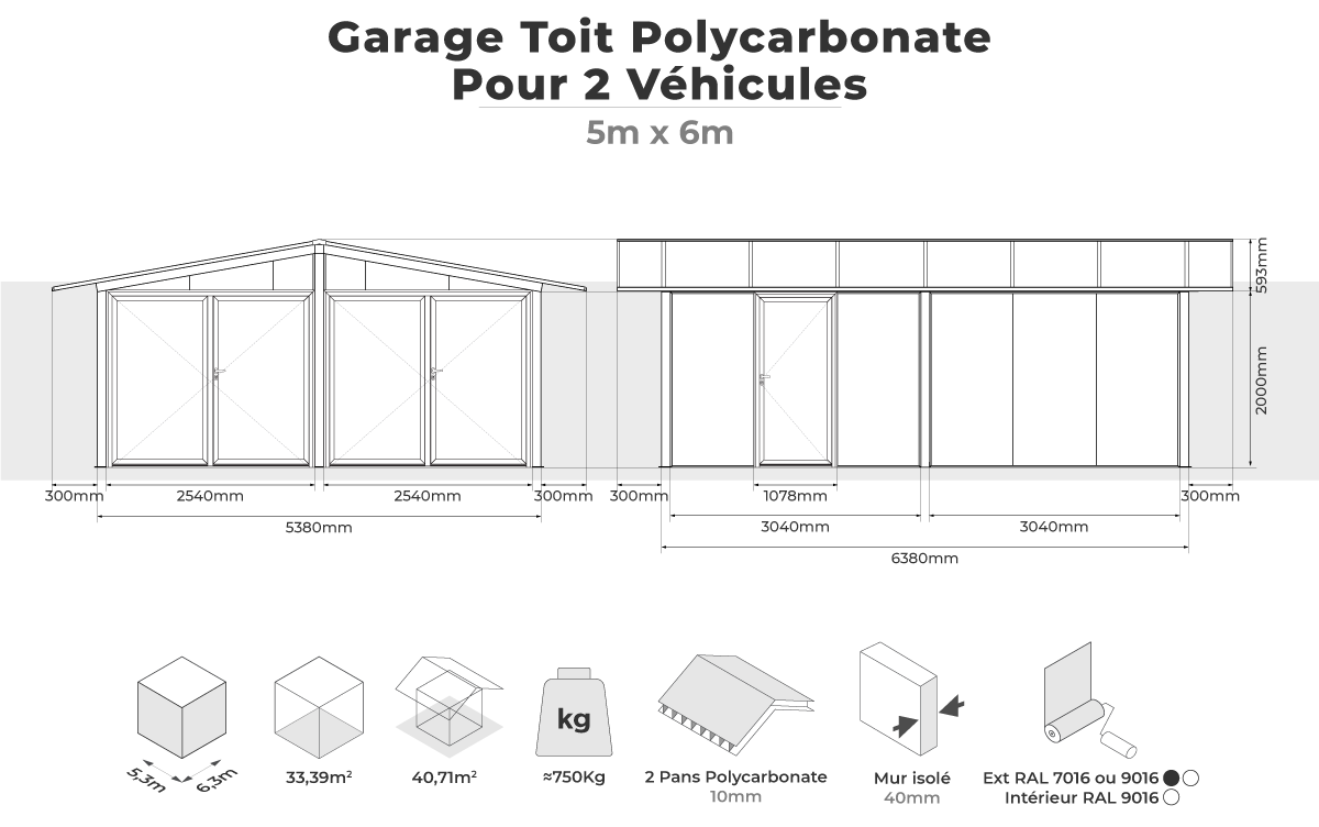 garage toit polycarbonate 5mx6m