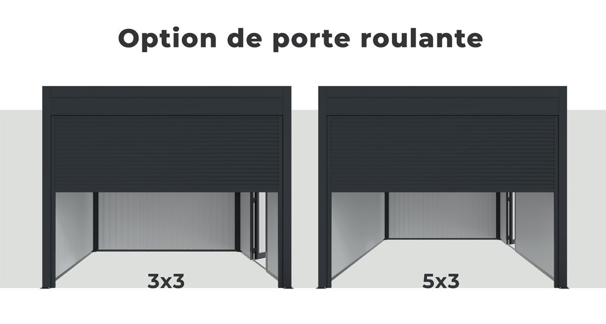 Abri de Jardin Toit Plat Option de Porte Roulante 3m x 3m et 5m x 3m