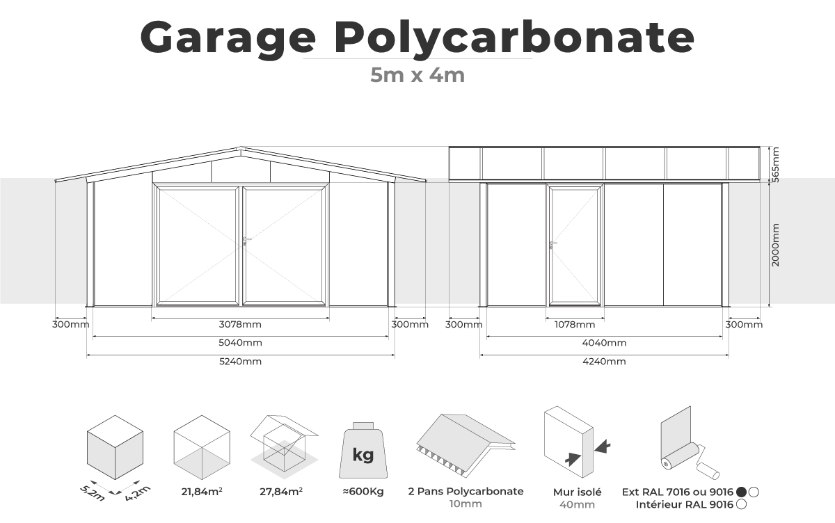 Garage polycarbonate 5mx4m