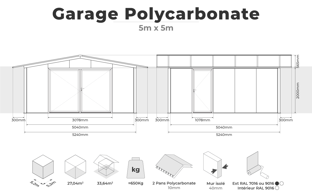 Garage polycarbonate 5mx5m