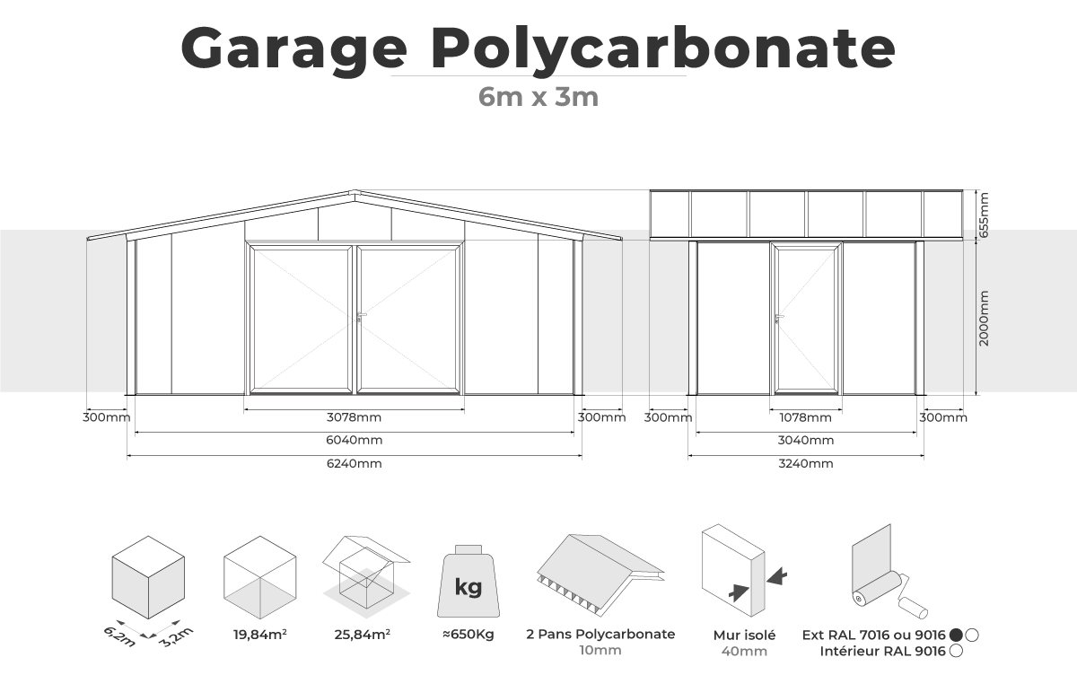 Garage polycarbonate 6mx3m