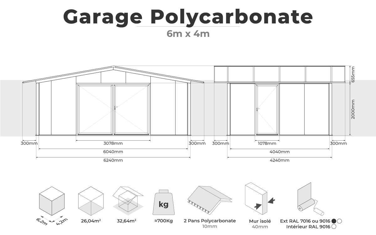 garage polycarbonate 6mx4m