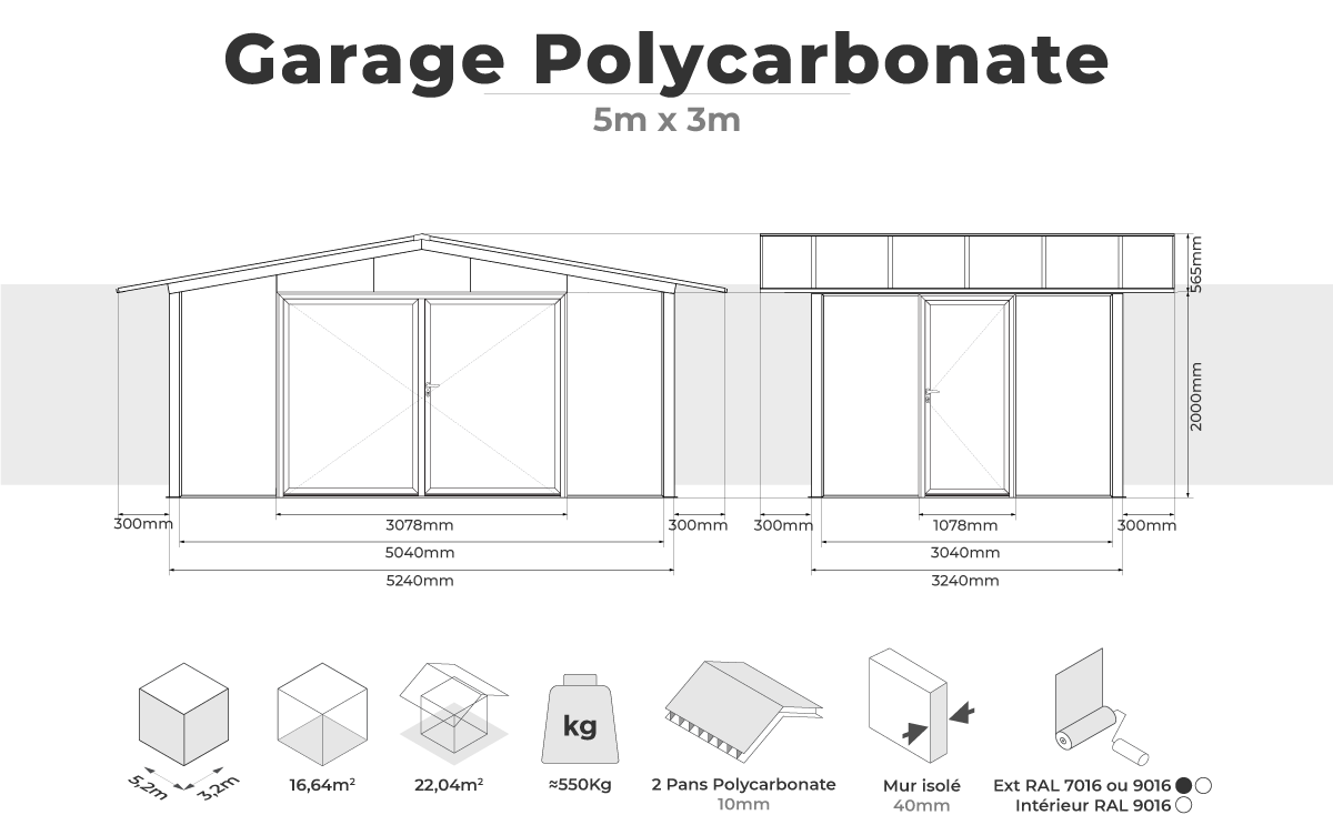 Garage polycarbonate 5mx3m