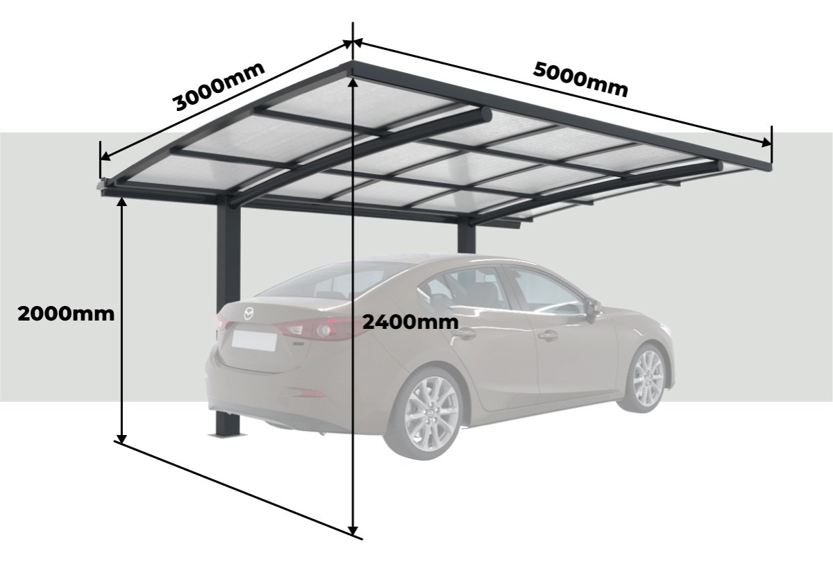 Hauteur et Largeur Carport Aluminium 2 Poteaux 5000x3000 mm