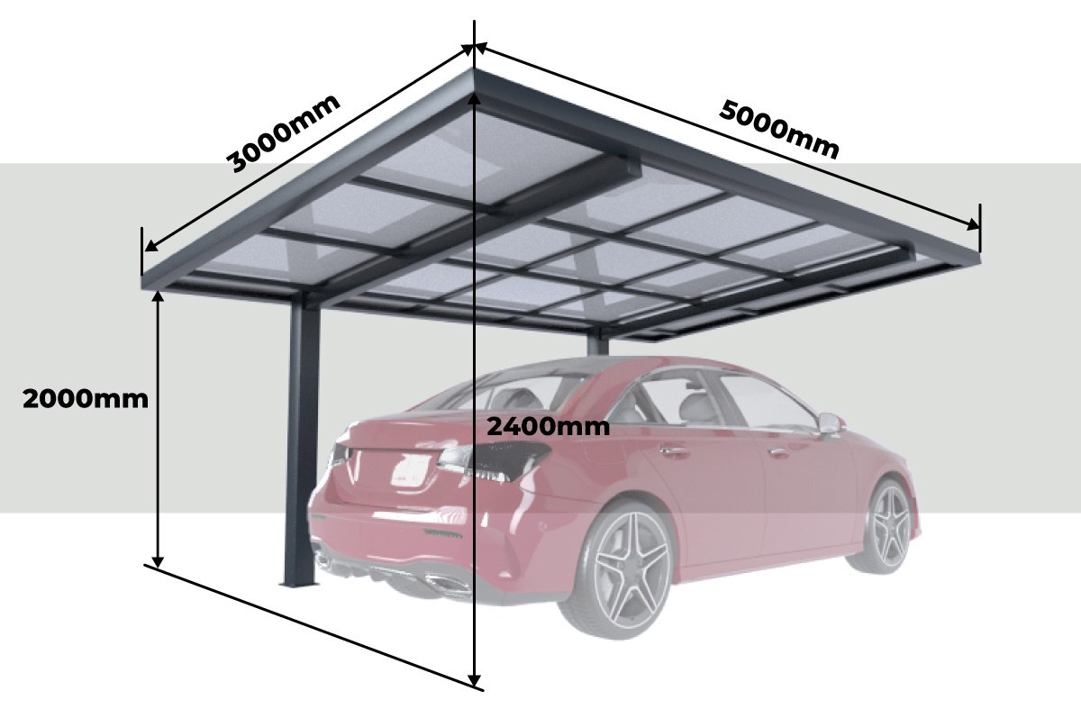 Hauteur et Largeur Carport Aluminium Contemporain 2 Poteaux 5000x3000 mm