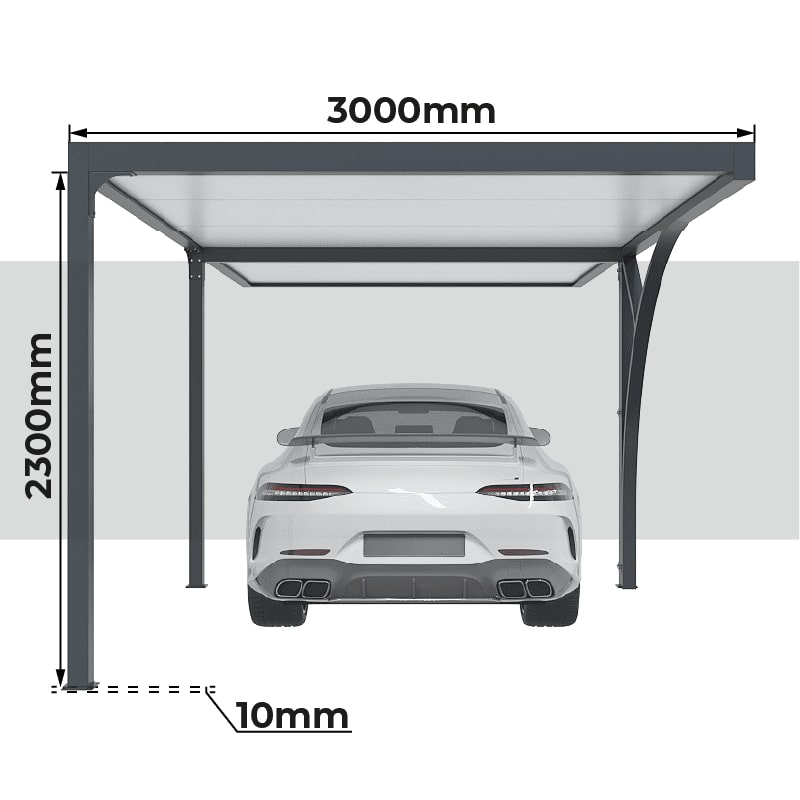 Hauteur et Largeur Carport Adossé Arrière Toit Plat avec Dégagement Sur Mesure