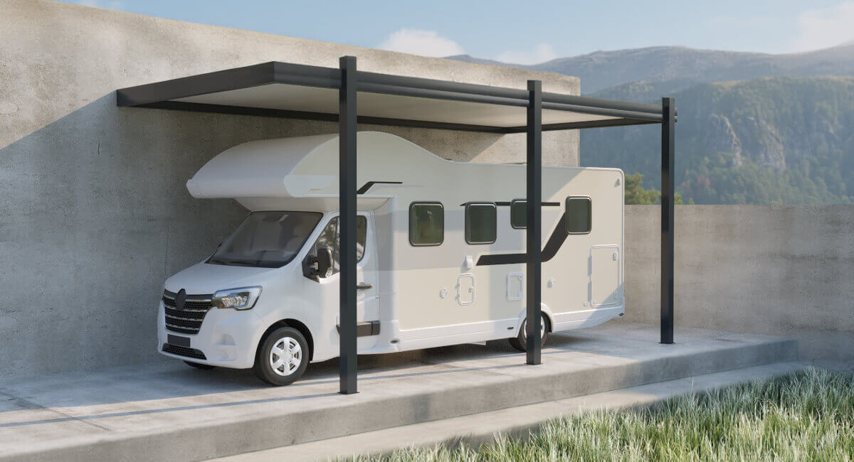 Carport Aluminium Toit Plat Adossé Camping Car Design Sur Mesure