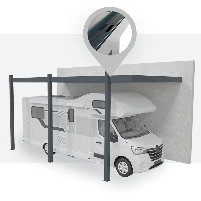 Évacuation de l'Eau Carport Aluminium Toit Plat Adossé Camping Car Design Sur Mesure